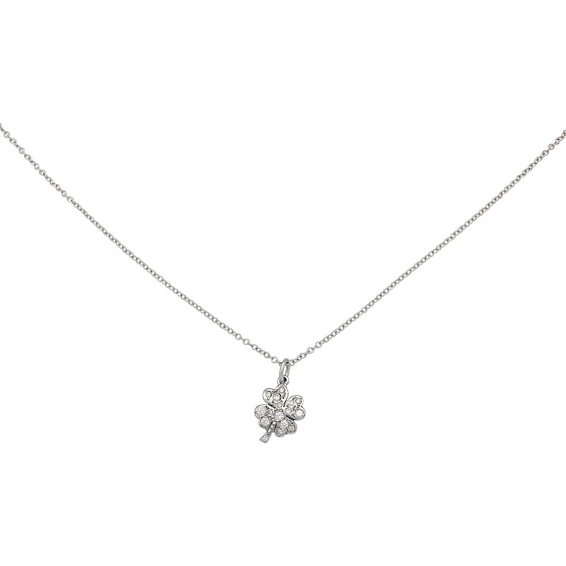 White gold Dodo clover necklace, diamonds.
