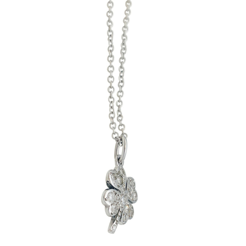 White gold Dodo clover necklace, diamonds.