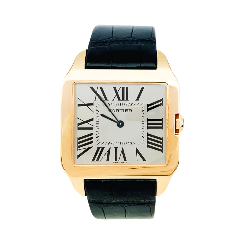 Montre Cartier, "Santos-Dumont", or rose, cuir.