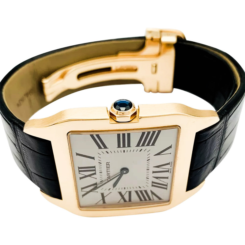 Montre Cartier, "Santos-Dumont", or rose, cuir.