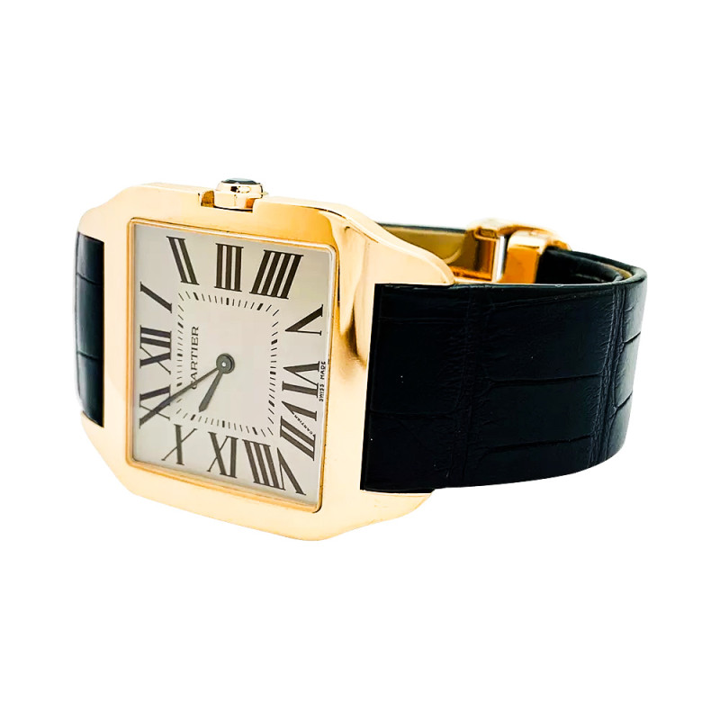 Montre Cartier, "Santos-Dumont", or rose, cuir.