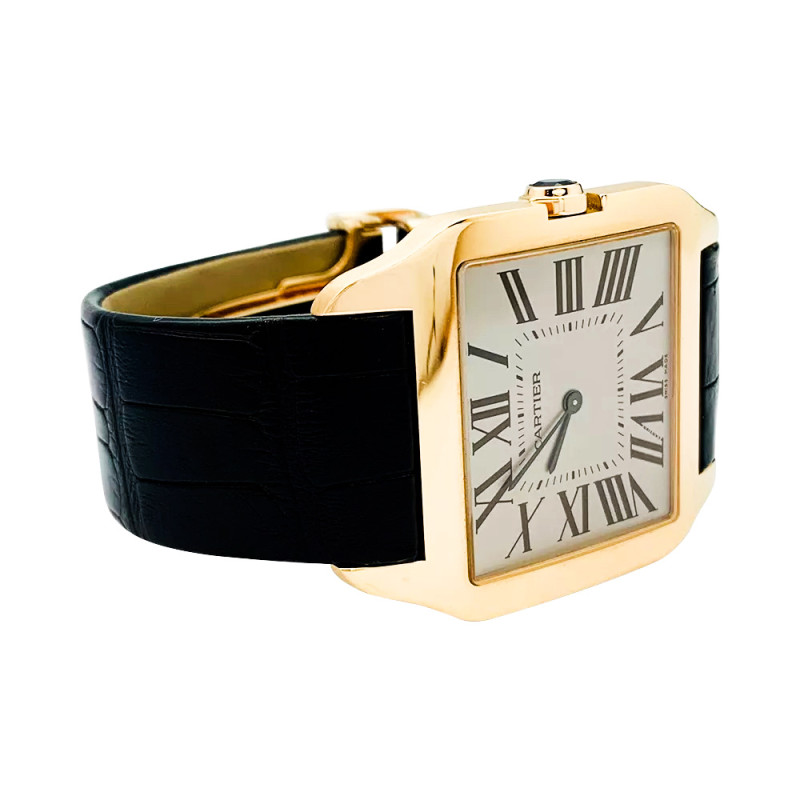 Montre Cartier, "Santos-Dumont", or rose, cuir.