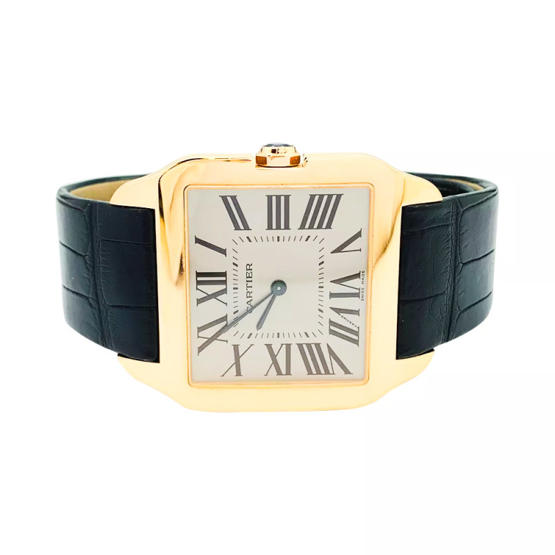 Montre Cartier, "Santos-Dumont", or rose, cuir.