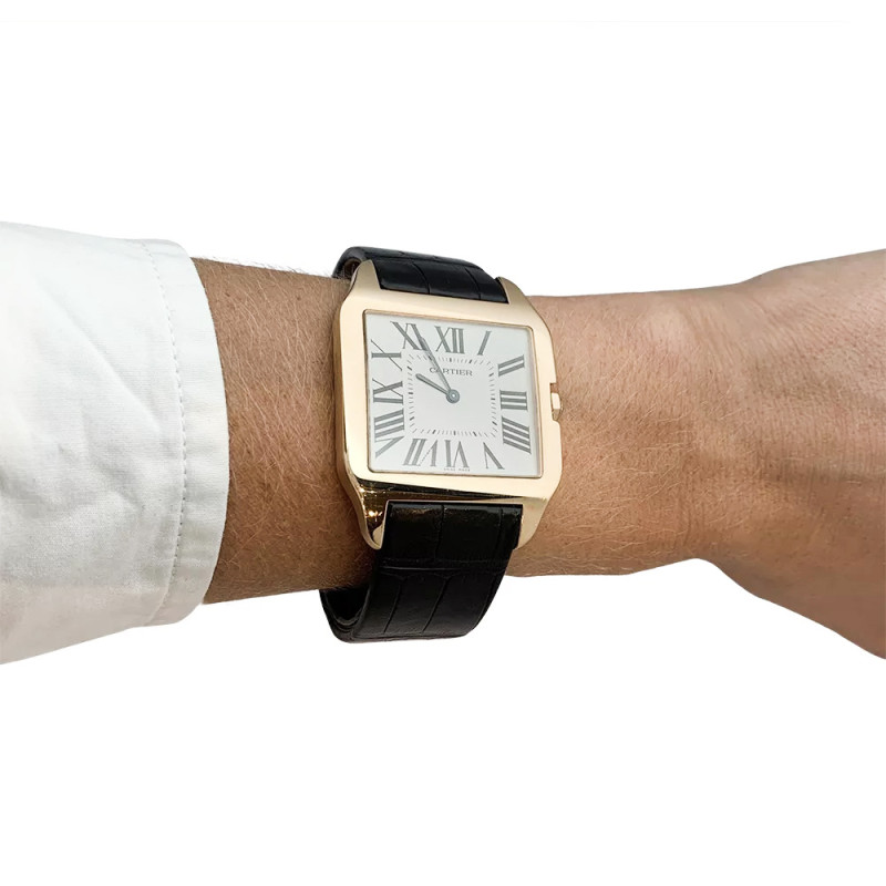 Montre Cartier, "Santos-Dumont", or rose, cuir.