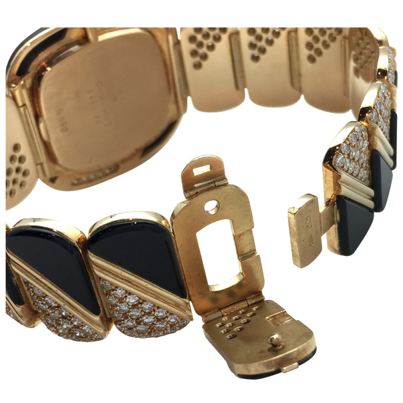 Yellow gold Chaumet, DeLaneau watch, diamonds and onyx.